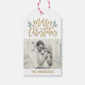 Moderne Antiek gouden kerstfoto met prettig kerstf Cadeaulabel (Voorkant)