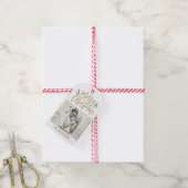 Moderne Antiek gouden kerstfoto met prettig kerstf Cadeaulabel (Met Touw)