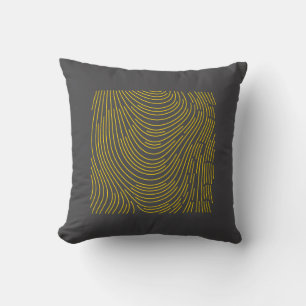Moderne Antracietgrijze en Gele Abstractieve Golfl Kussen