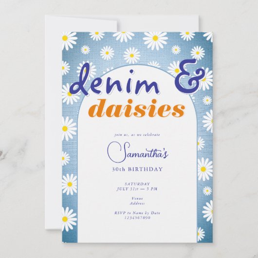 Moderne Any Age Arch Denim Daisies Zomerverjaardag Kaart (Voorkant)