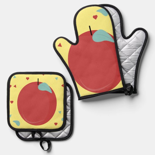 Moderne Apple Fruit Keuken Ovenwant & Pannenlap Set (Voorkant / Achterkant)