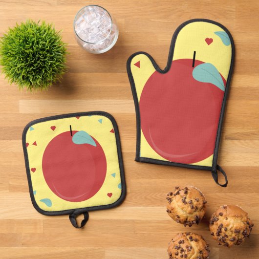 Moderne Apple Fruit Keuken Ovenwant & Pannenlap Set (Top down)
