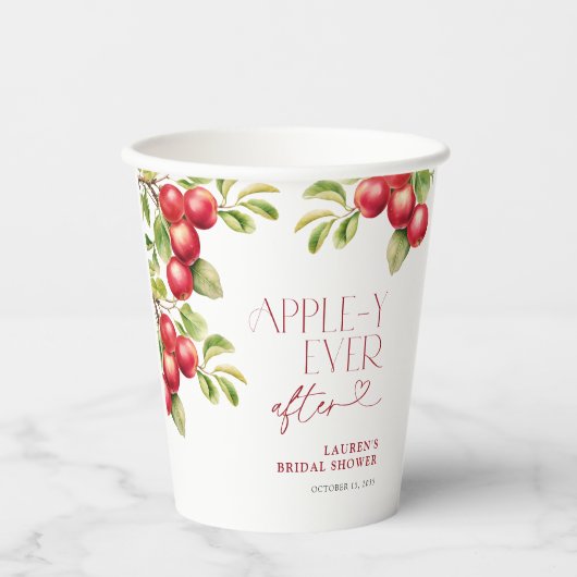 Moderne Appley Ever After Apple Bruidsfeest Papieren Bekers (Voorkant)