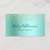 Moderne aqua blauw groen kapsalon make-up artiest visitekaartje (Voorkant)