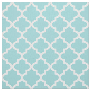Moderne Aqua Blauwe en Witte Quatrefoil Patroon Stof