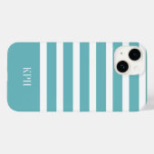 Moderne Aqua Blauwe en Witte Streep met Monogram Case-Mate iPhone Case (Achterkant (horizontaal))