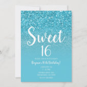 Moderne Aqua Blauwe Glam Glitter Sweet 16 Kaart (Voorkant)