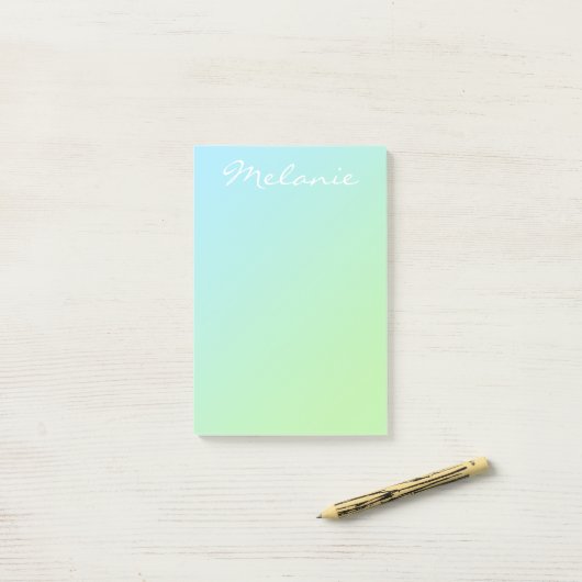 Moderne Aqua Blauwe Groene Ombre Script Post-it® Notes (Op bureau)