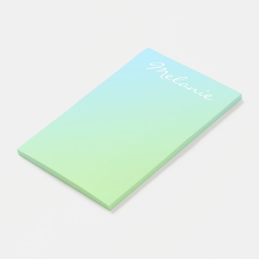 Moderne Aqua Blauwe Groene Ombre Script Post-it® Notes (Schuin)