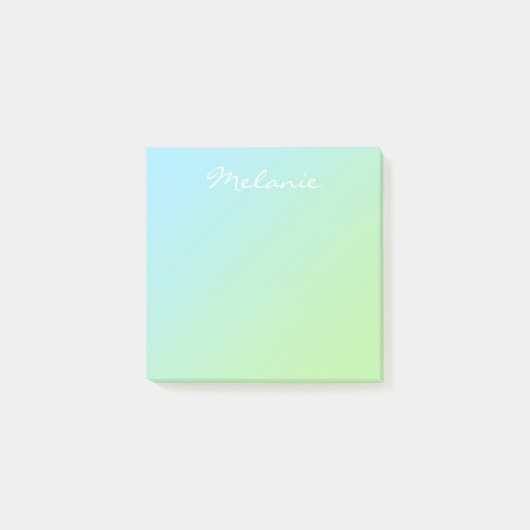 Moderne Aqua Blauwe Groene Ombre Script Post-it® Notes (Voorkant)