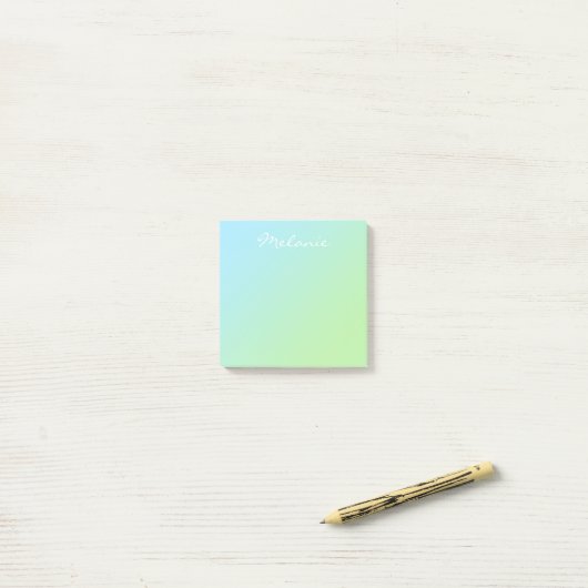 Moderne Aqua Blauwe Groene Ombre Script Post-it® Notes (Op bureau)