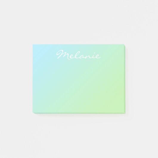 Moderne Aqua Blauwe Groene Ombre Script Post-it® Notes (Voorkant)