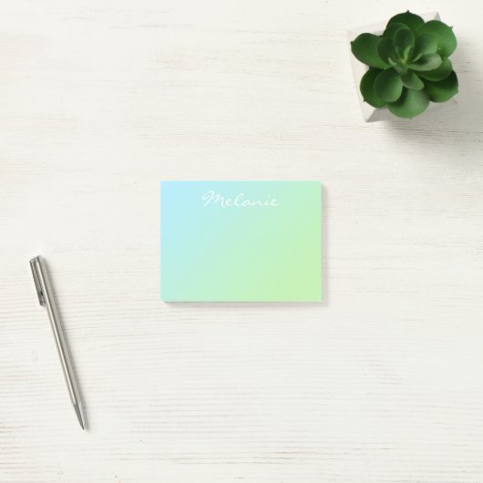 Moderne Aqua Blauwe Groene Ombre Script Post-it® Notes (Kantoor)