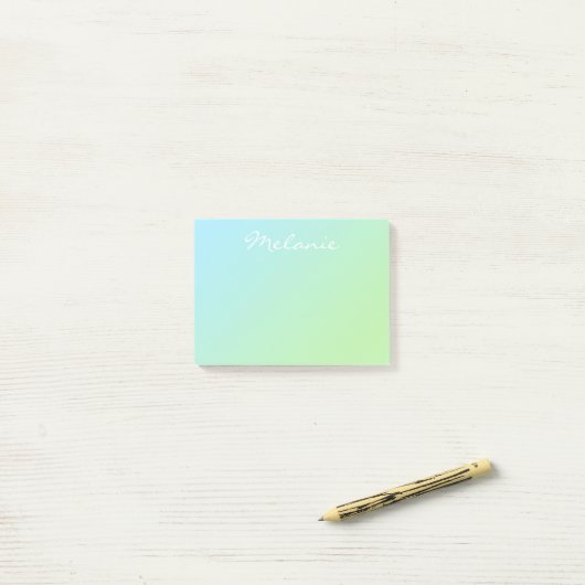 Moderne Aqua Blauwe Groene Ombre Script Post-it® Notes (Op bureau)