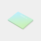 Moderne Aqua Blauwe Groene Ombre Script Post-it® Notes (Schuin)