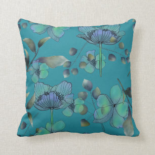 Moderne aqua blauwgroen blauwe florale abstracte w kussen