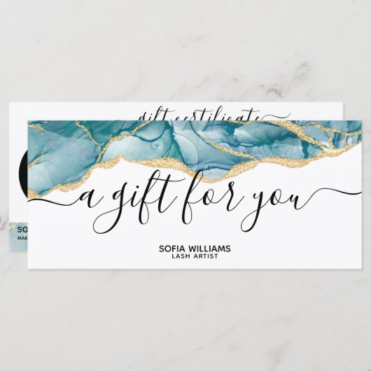 Moderne Aqua Blauwgroen Certificate Cadeaukaart Vo (Voorkant / Achterkant)