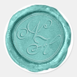 Moderne Aqua Blauwgroen Wax Seal Monogram Sticker