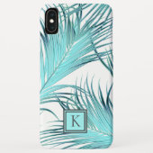Moderne Aqua Blue Palm Fronds met Monogram Case-Mate iPhone Case (Achterkant)