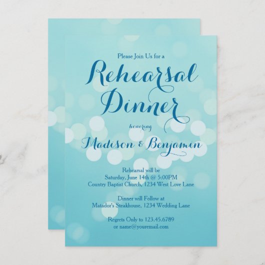 Moderne Aqua Blue Rehearsal Dinner Invitations Kaart (Voorkant / Achterkant)