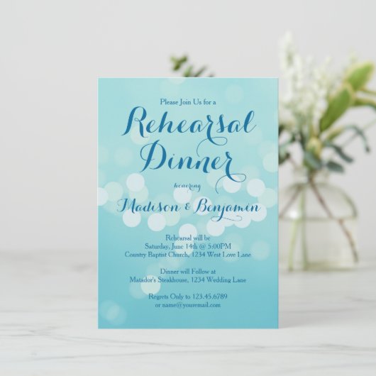 Moderne Aqua Blue Rehearsal Dinner Invitations Kaart (Staand voorkant)