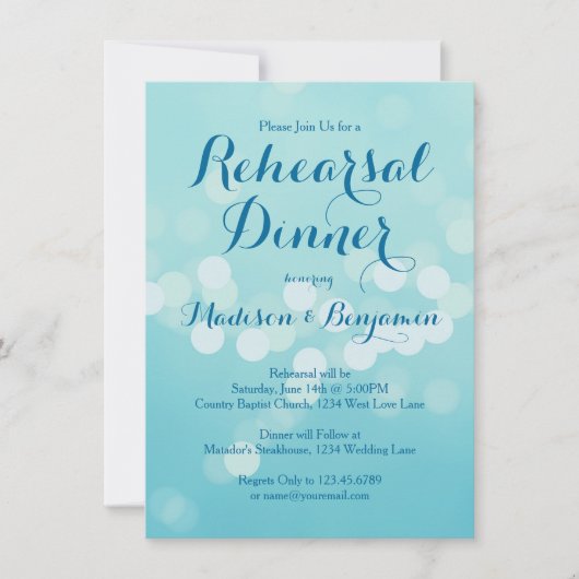 Moderne Aqua Blue Rehearsal Dinner Invitations Kaart (Voorkant)