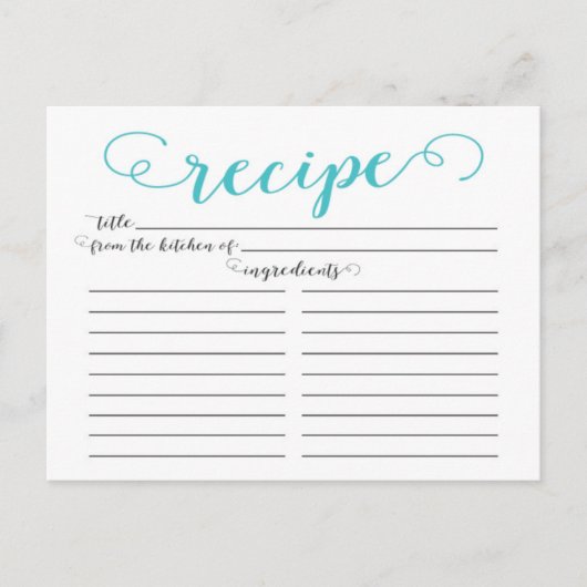 Moderne Aqua Blue Script Vrijgezellenfeest Recipar Briefkaart (Voorkant)