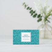 Moderne Aqua Blue Sequins Glitter Make-up Artist Visitekaartje (Staand voorkant)