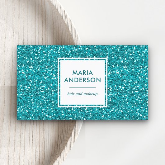 Moderne Aqua Blue Sequins Glitter Make-up Artist Visitekaartje
