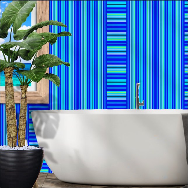 Moderne Aqua Blue Stripe Behang (Creator heeft geüpload)