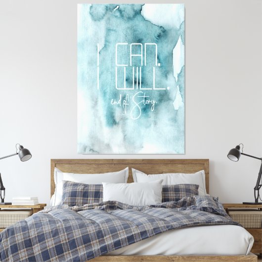 Moderne Aqua Blue Waterverf was Inspire Quote Canvas Afdruk (Insitu (Slaapkamer))