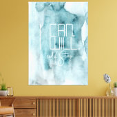 Moderne Aqua Blue Waterverf was Inspire Quote Canvas Afdruk (Insitu (Woonkamer))