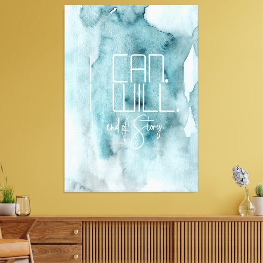 Moderne Aqua Blue Waterverf was Inspire Quote Canvas Afdruk (Insitu (Woonkamer))