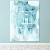 Moderne Aqua Blue Waterverf was Inspire Quote Canvas Afdruk (Insitu (Houten vloer))