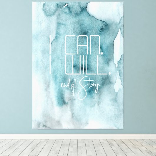 Moderne Aqua Blue Waterverf was Inspire Quote Canvas Afdruk (Insitu (Houten vloer))