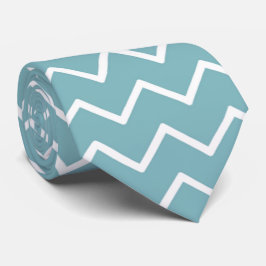 Moderne Aqua Blue & White Chevron Zig Zag Stropdas