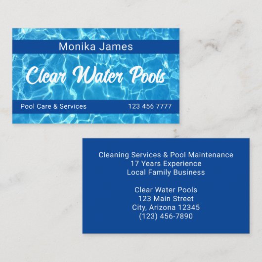 Moderne Aqua Blue Zwembad Foto Visitekaartje (Voorkant / Achterkant)