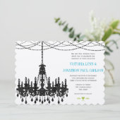  moderne Aqua Chandelier Wedding Invitations Kaart (Staand voorkant)