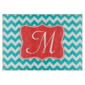 Moderne Aqua Chevron Monogram Glassnijplank Snijplank (Voorkant)
