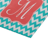 Moderne Aqua Chevron Monogram Glassnijplank Snijplank (Hoek)