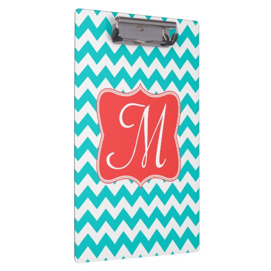 Moderne Aqua Chevron Monogram Initiaal Clip Board Klembord (Rechts)