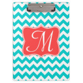 Moderne Aqua Chevron Monogram Initiaal Clip Board Klembord (Voorkant)