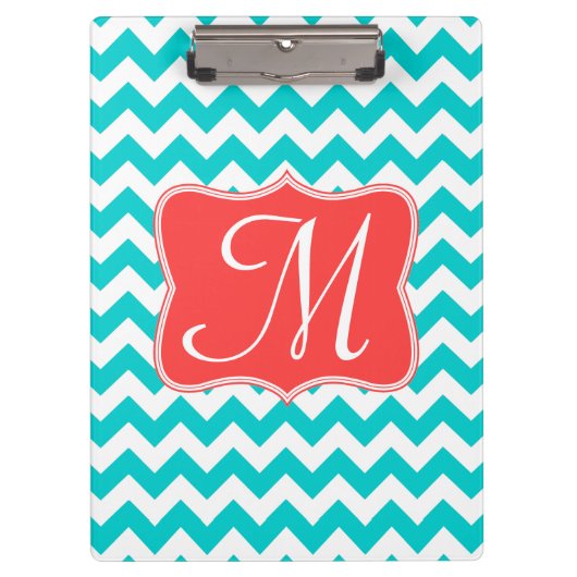 Moderne Aqua Chevron Monogram Initiaal Clip Board Klembord (Voorkant)