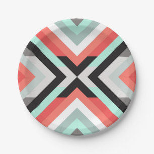Moderne Aqua Coral Geometric Color Block Design Papieren Bordje