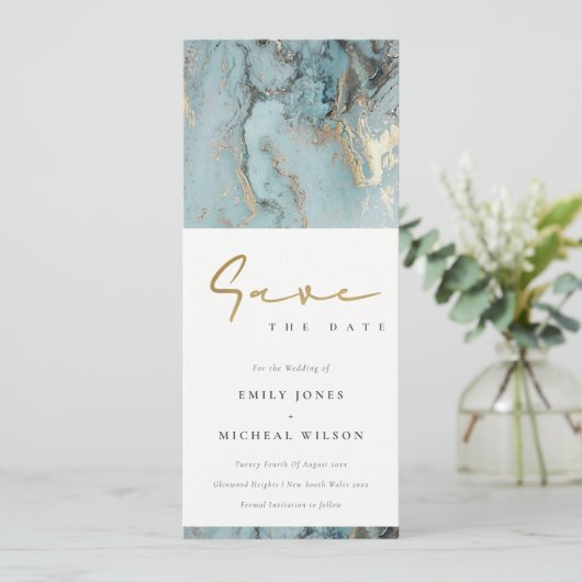 MODERNE AQUA DONKERE BLAUWE GOUDEN AGATE BEWAAR DE KAART (Staand voorkant)