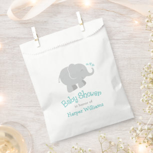 Moderne Aqua en Grijze Olifant Jongens Babyfeestje Bedankzakje