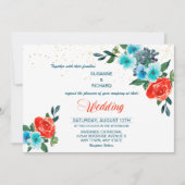 Moderne Aqua en koraal bloemenbruiloft Kaart (Voorkant)