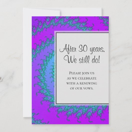 Moderne Aqua en Paarse Fractal Pattern Vow Vernieu Kaart (Voorkant)