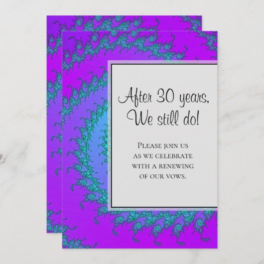 Moderne Aqua en Paarse Fractal Pattern Vow Vernieu Kaart (Voorkant / Achterkant)