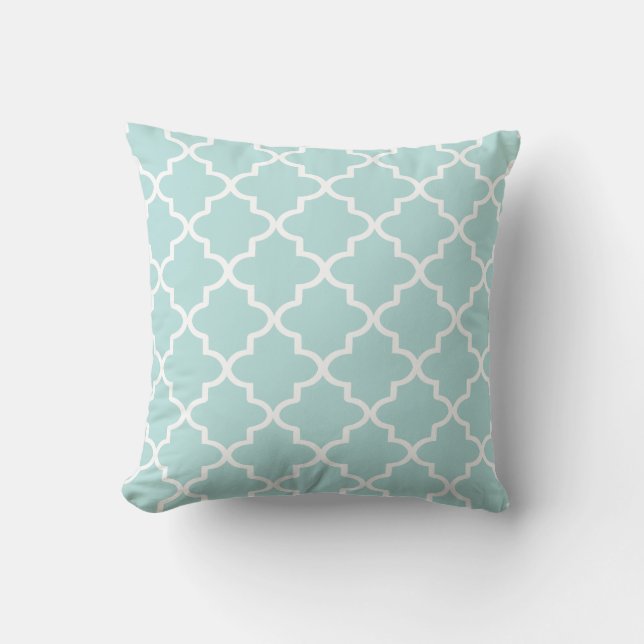 Moderne Aqua en witte Marokkaanse Quatrefoil Kussen (Voorkant)